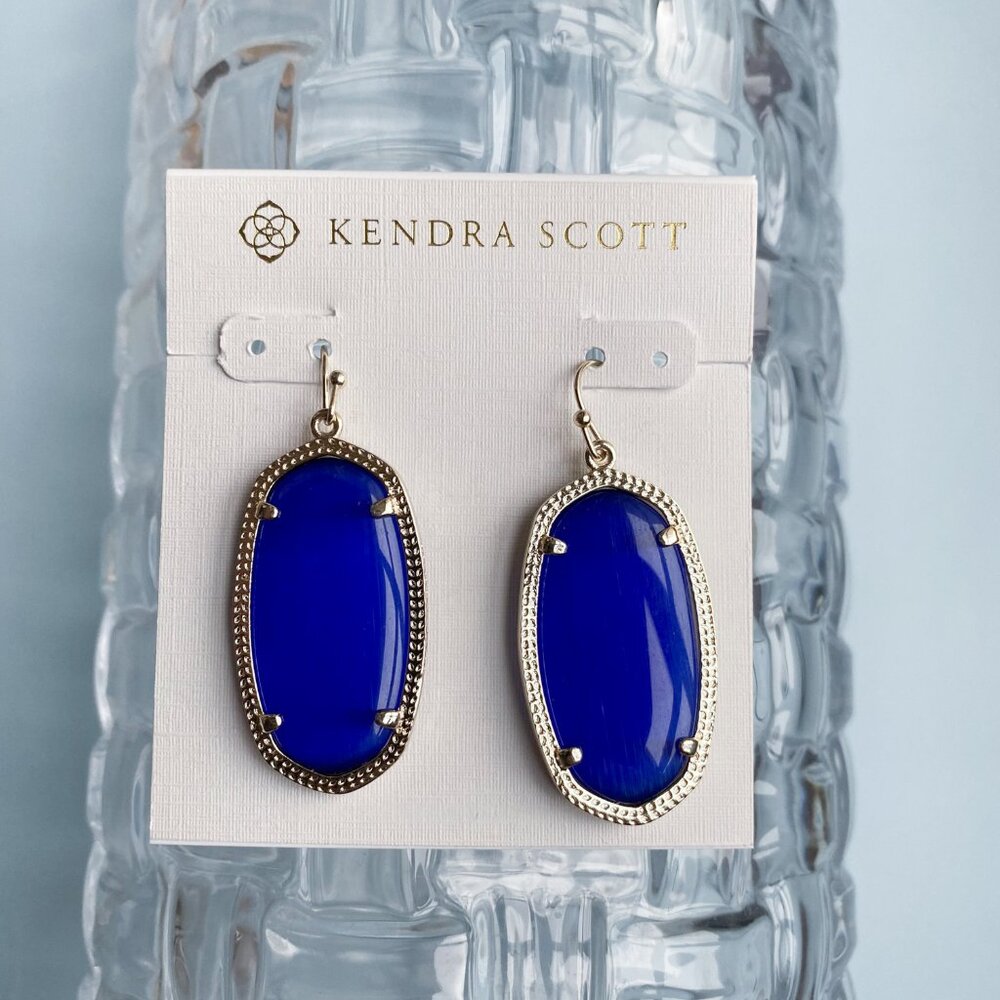 Kendra Scott Earrings - Elle - Cobalt Cat's Eye Gold